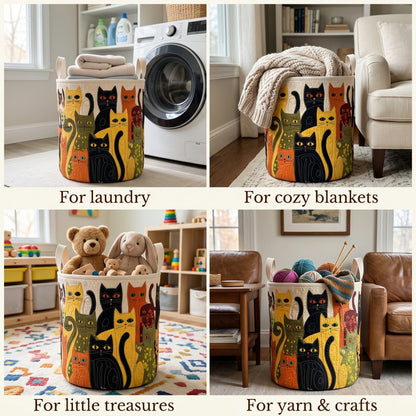 Folk Art Cat Laundry Basket