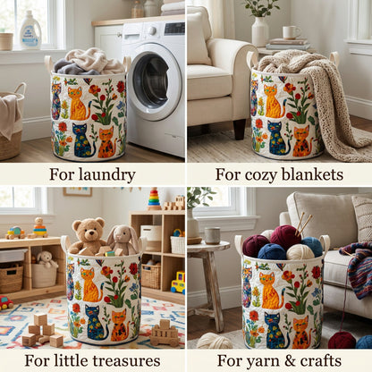 Painted Cat Garden Laundry Basket