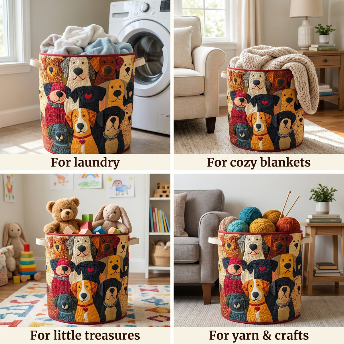 Patchwork Pup Parade Laundry Basket