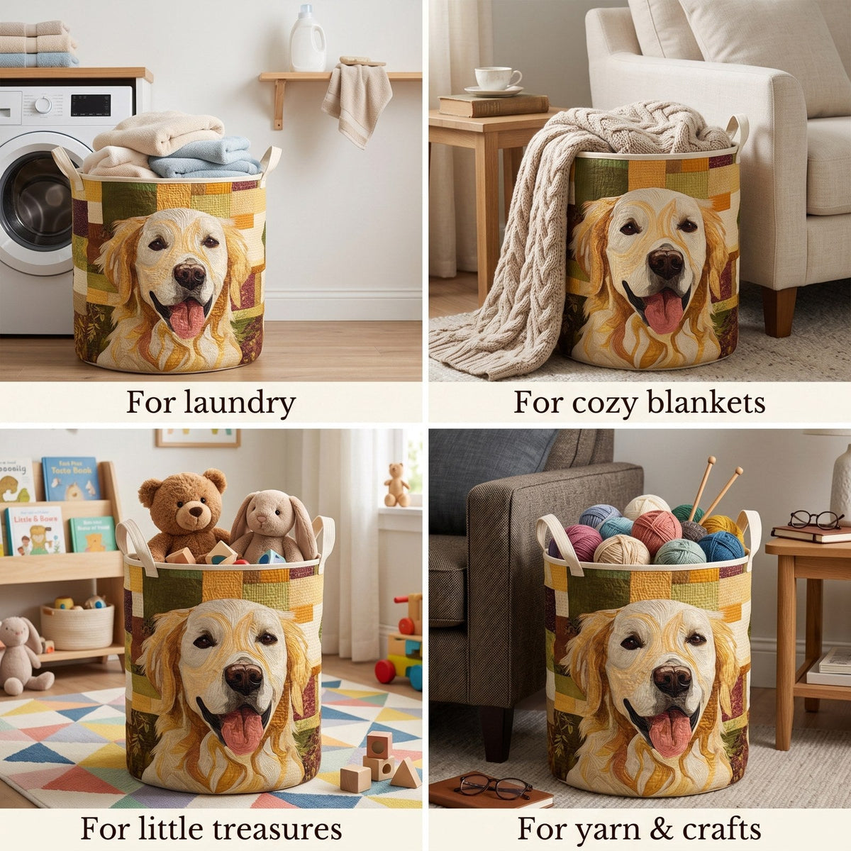 Cheerful Golden Retriever Laundry Basket