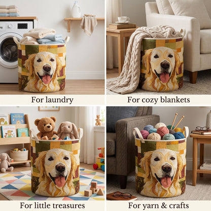 Cheerful Golden Retriever Laundry Basket