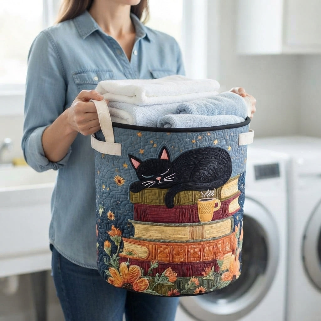 Sleepy Cat Library Laundry Basket
