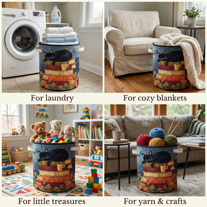 Sleepy Cat Library Laundry Basket