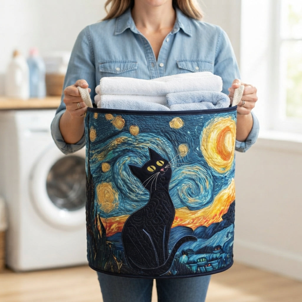 Starry Night Cat Laundry Basket