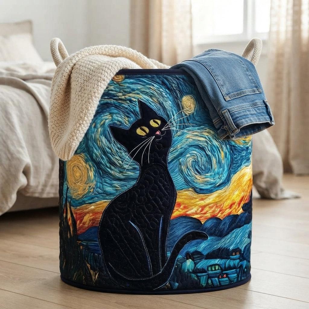 Starry Night Cat Laundry Basket