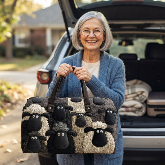 Clover | Black & Cream Sheep Quilted Duffle