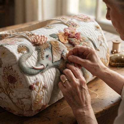 Ivory | Elephant & Blossoms Quilted Duffle