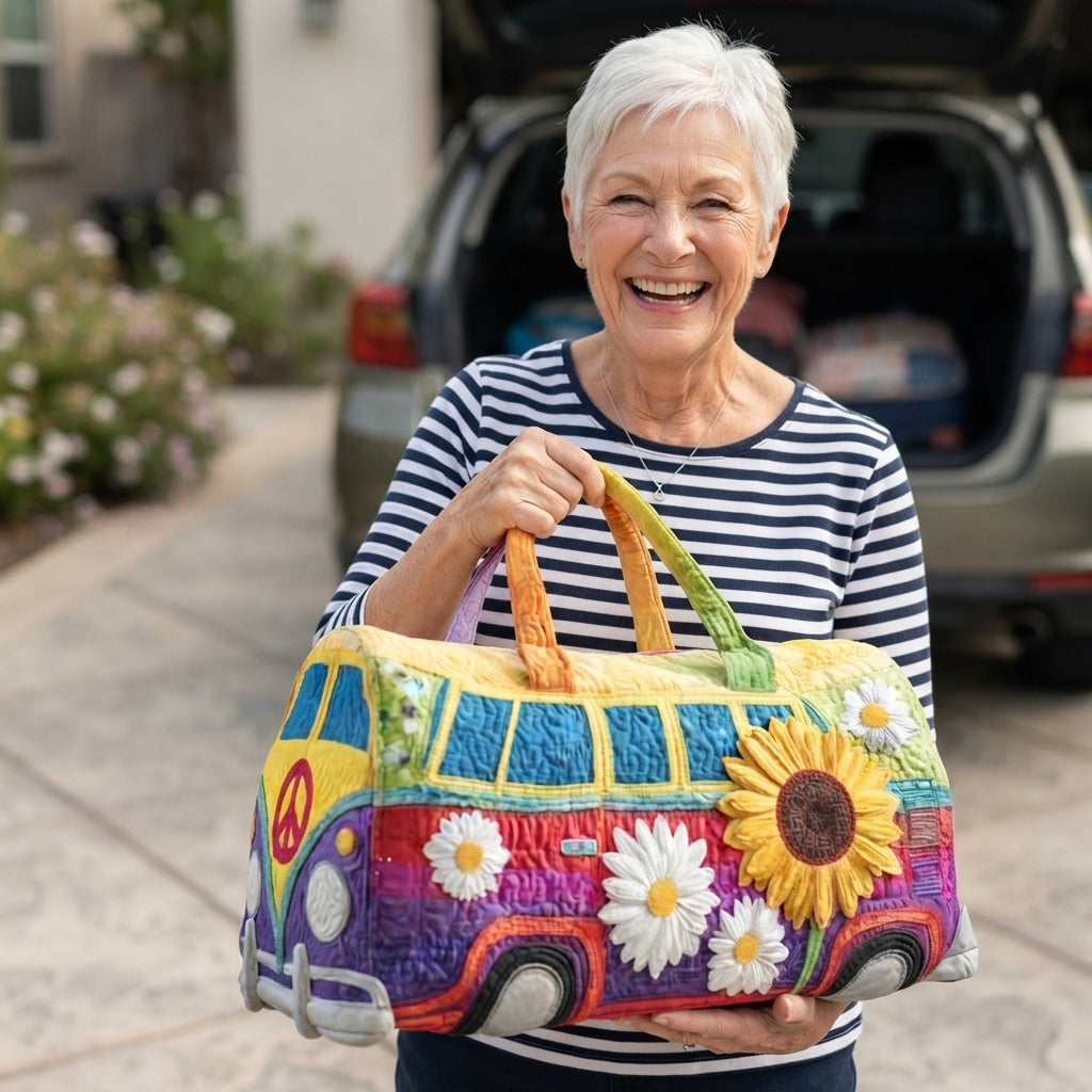 Sunflowvana | Sunflower Peace Camper Van Quilted Duffle