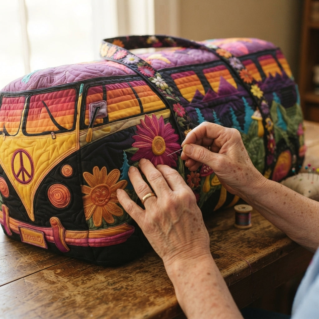 Wildvana | Mushroom & Wildflower Camper Van Quilted Duffle