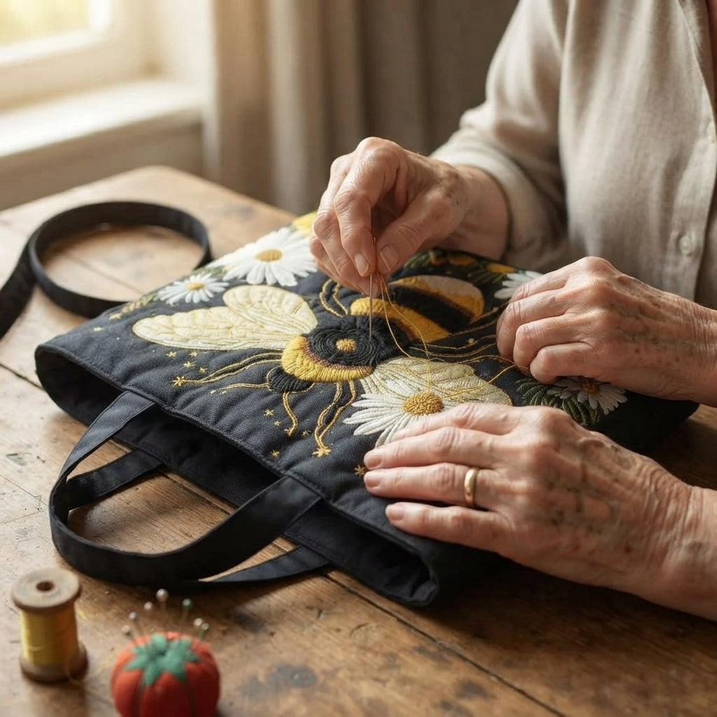 Elora | Bumblebee & Daisies Quilted Tote