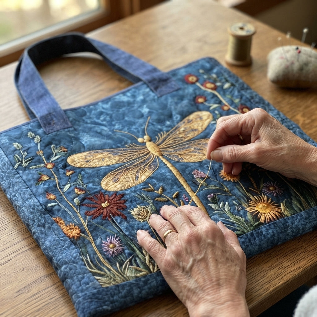 Josephine | Golden Dragonfly Quilted Tote
