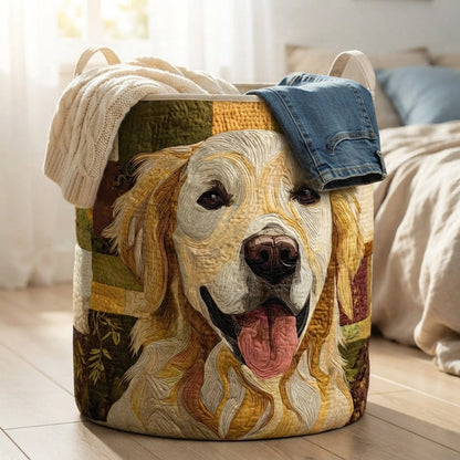 Cheerful Golden Retriever Laundry Basket