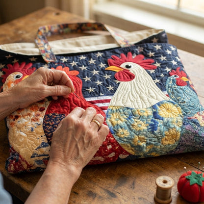 Rural Charm | Rooster & Stars Quilted Tote