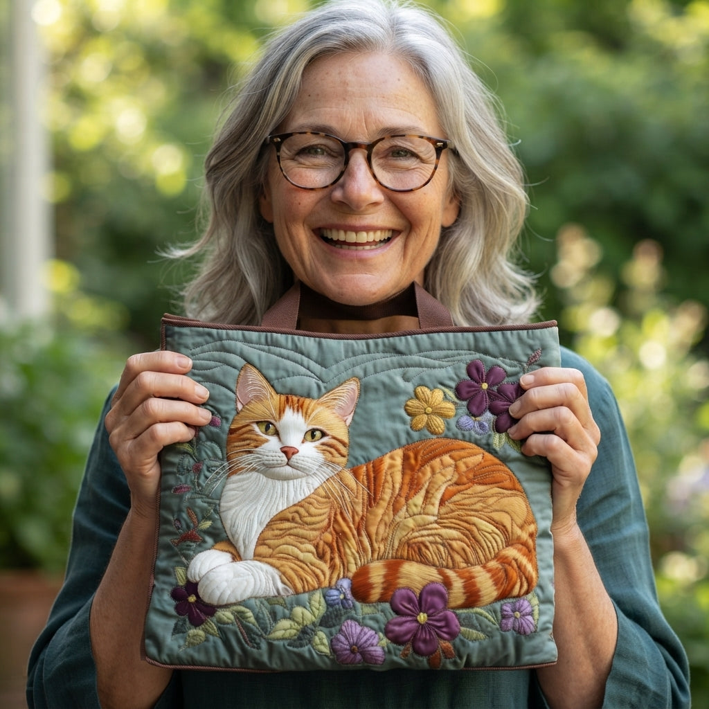Sage | Ginger Cat & Flowers Quilted Tote