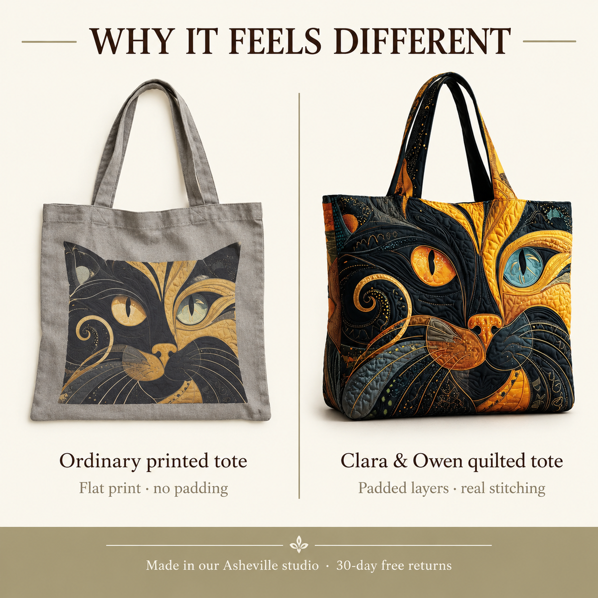 Freya | Black Cat Face Quilted Tote