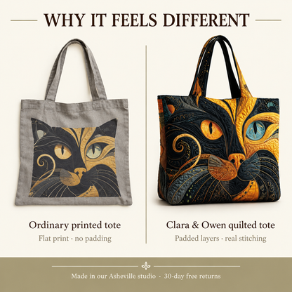 Freya | Black Cat Face Quilted Tote