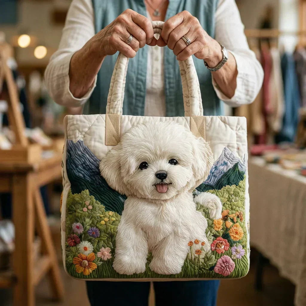 Olivia | Bichon Frise Quilted Tote