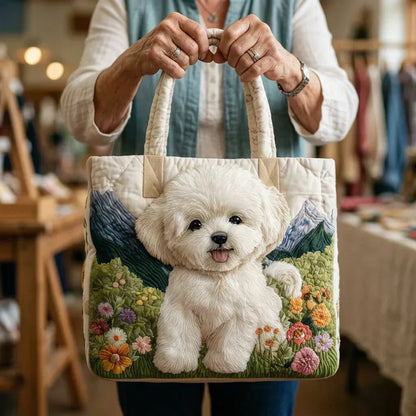 Olivia | Bichon Frise Quilted Tote