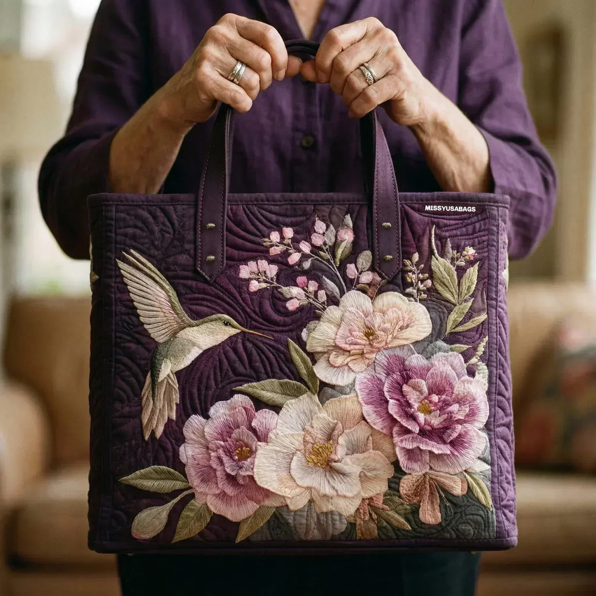 Savannah | Hummingbird & Peonies Quilted Tote