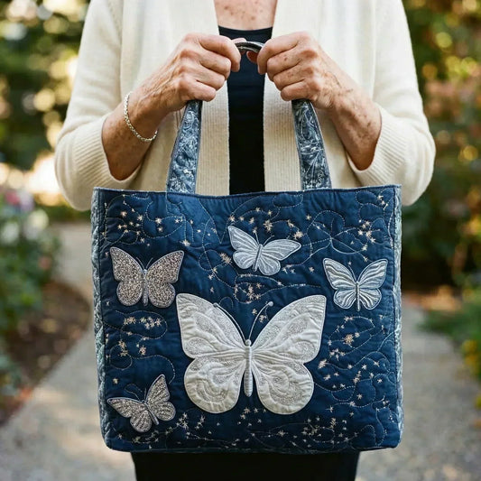 Reagan | Silver Butterflies Quilted Tote