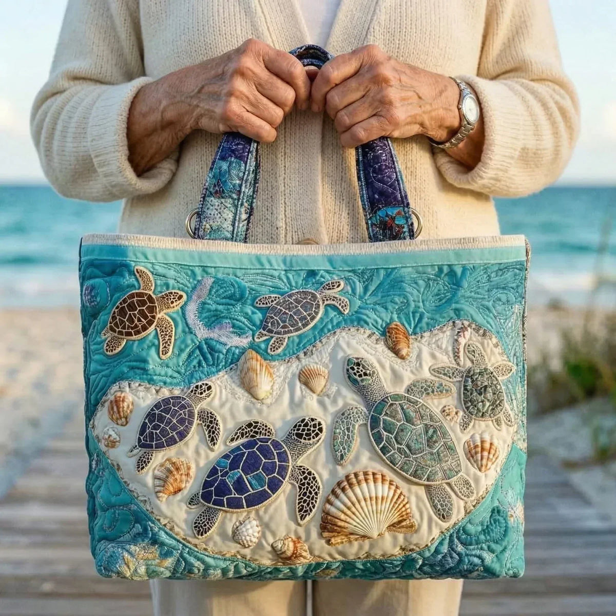 Felicity | Turtles & Seashells Quilted Tote