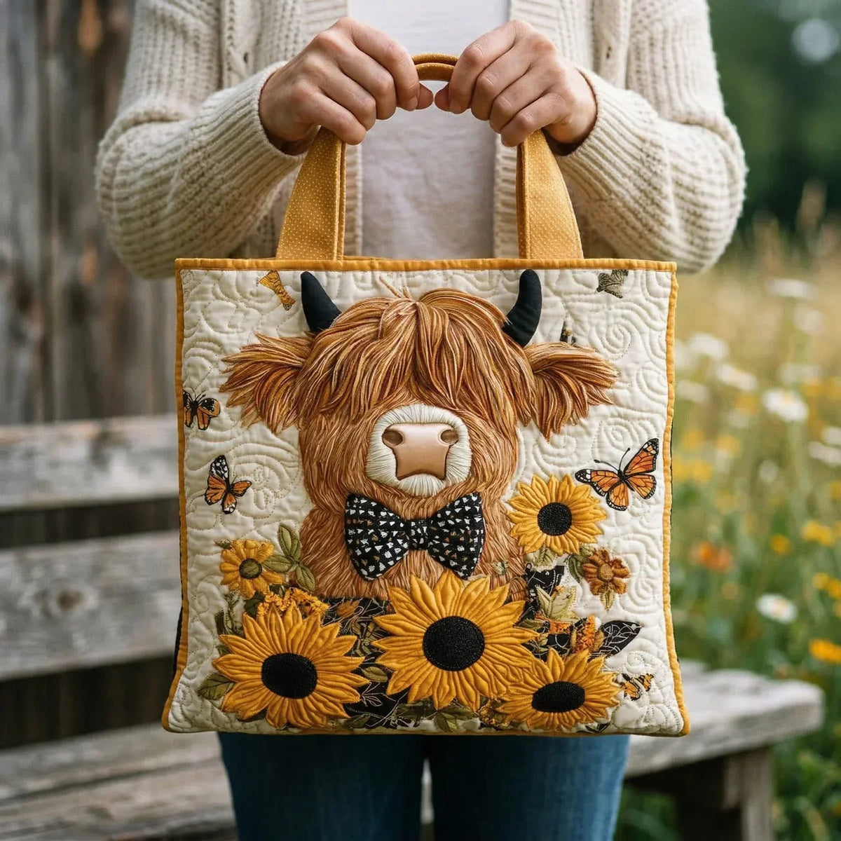 Briar | Highland Cow & Sunflowers Quilted Tote