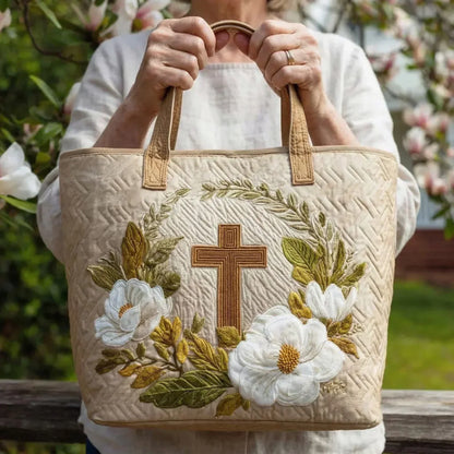 Cassidy | Holy Cross & Flowers Quilted Tote