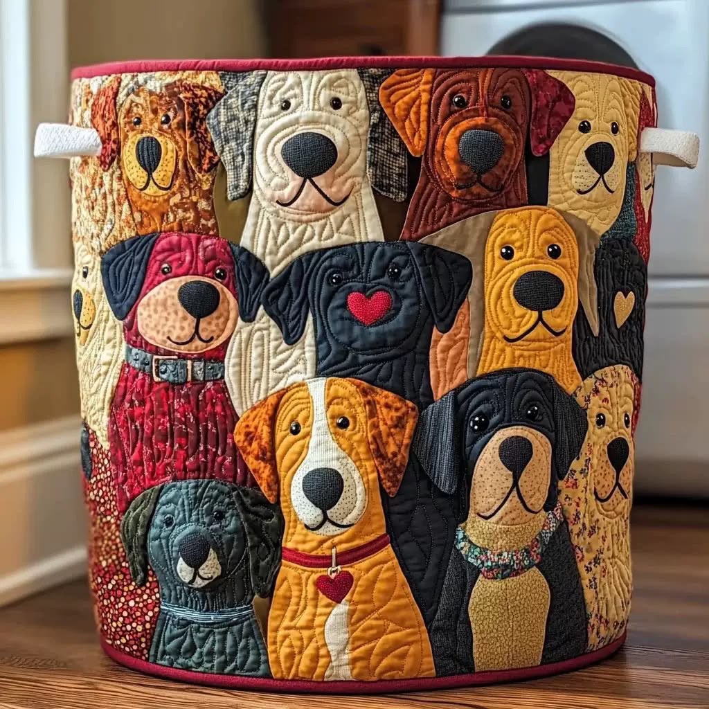 Patchwork Pup Parade Laundry Basket