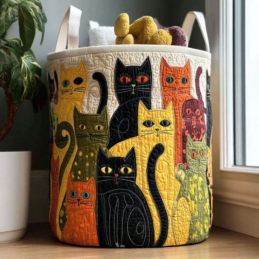 Folk Art Cat Laundry Basket